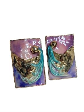 Gold-Tone Enamel Drop Earrings in Purple & Turquoise
